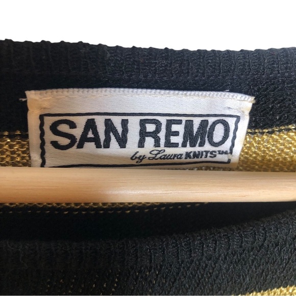 VINTAGE 70s 80s San Remo by Laura Knits Black Gold Stripe Short Sleeve Sweater - Picture 5 of 8